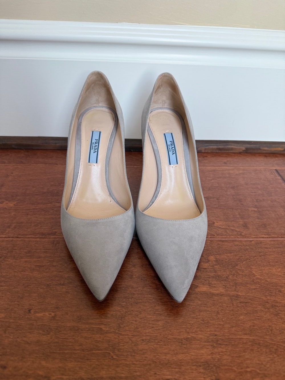 Prada Light Gray Suede Pointed-Toe Pumps